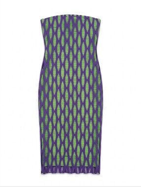 Fashion Nova Purple & Lime Green Dinah Distressed Strapless Maxi Dress | Size 2X